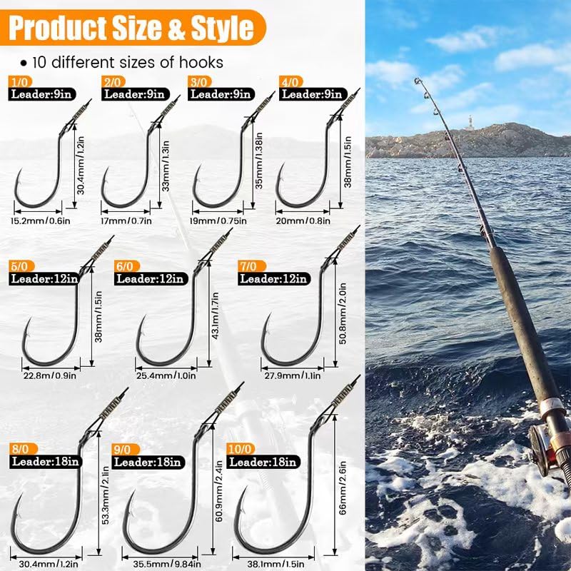 YOTO Circle Hooks Rigs with Saltwater Steel Leader Wire, 25/50PCS Octopus Hook Rig for Bass Catfish Fishing - color: 25pcs/bag, size: 6/0