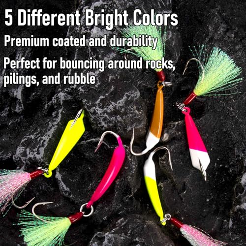 Dr.Fish 5 Pack Pompano Jigs with Teaser Hooks, Surf Fishing Jig Heads Saltwater Lure Banana Shape Stand Up O'Shaughnessy Beach Casting Halibut Striper Redfish Flounder - color: Mixed color, size: 3/8oz-Hook 3/0