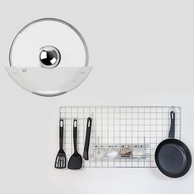 Universal Pot Lid Organizer for Cabinet, 5 Pcs Pan Lids Organizers Inside Cabinet Door Wall Mount Pots Top Storage Rack Holder for Kitchen, Fits 6" to 13.5" (5pcs white)