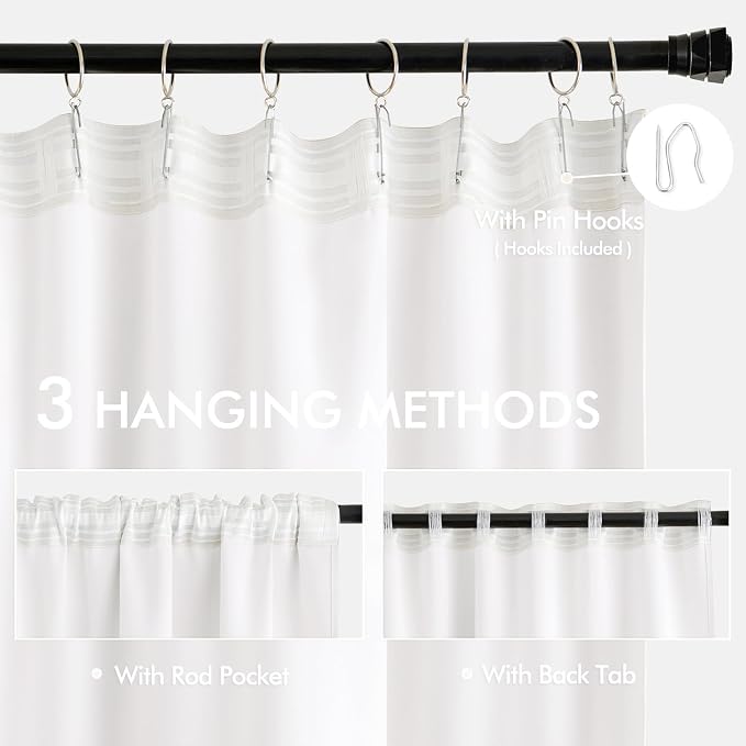 MIULEE Pure White Back Tab Light Blocking Curtains 72 Inch Length 2 Panels Set