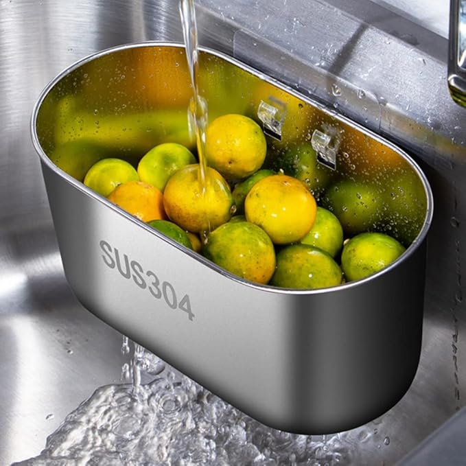 Stainless Steel Sink Drain Strainer Basket, Multifunctional Hanging Sink Strainer Colander Drain Basket Kitchen Sinks Food Waste Filter and Wash Vegetables Fruits(COLOR:Silver)