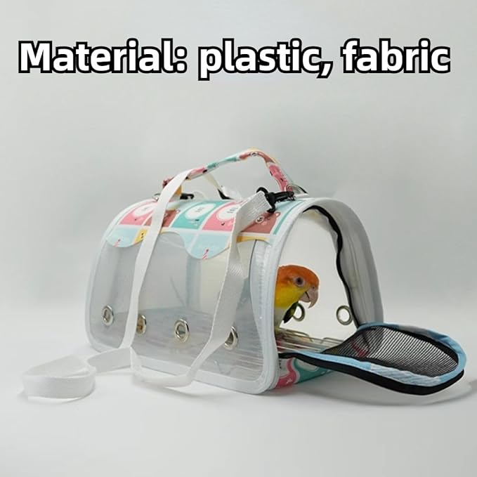 Bird Carrier Bag Bird Travel Cage with Indestructible Stainless Steel Mesh, Feeder Cups and Stand Perch, Portable Bird Travel Bag, Pet Transparent Breathable Travel Cage (Black,Small)