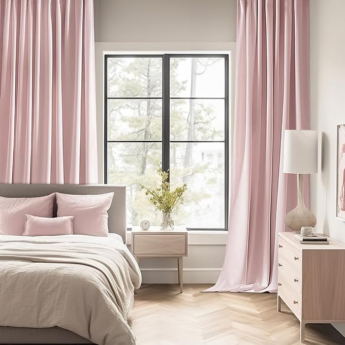 MIULEE Baby Pink Back Tab Blackout Curtains 84 Inch Length 2 Panels Set