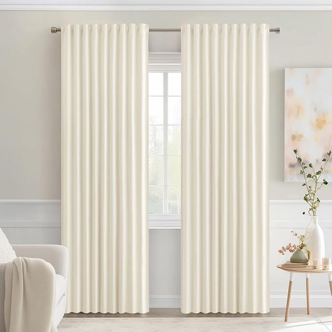 MIULEE Birch Back Tab Blackout Curtains 84 Inch Length 2 Panels Set