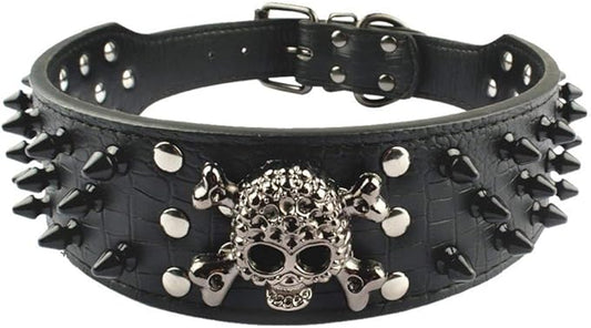 Serijoars Spiked Studded Dog Collar, PU Leather Dog Collar, Adjustable Pet Collars for Medium or Large Breed Pet (L, Black2)