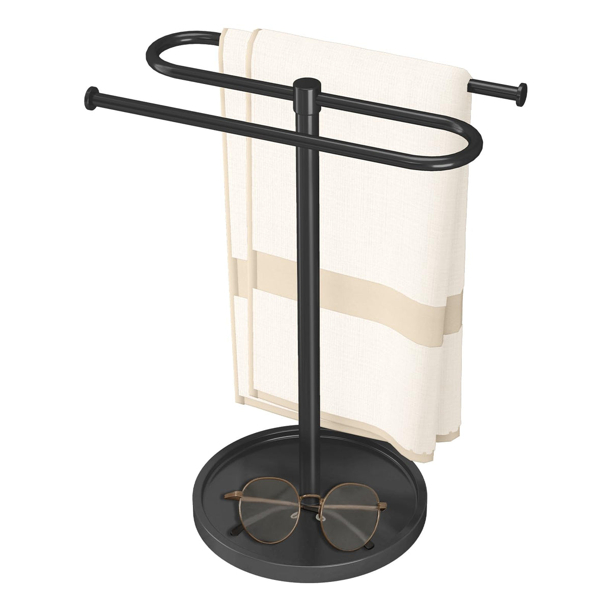 Towel Holder Stand, Stainless Steel Hand Towel Holder Rack for Bathroom Countertop, S-Shape Free Standing Towel Bar Holds 2 Towels for Kitchen Countertop, Black