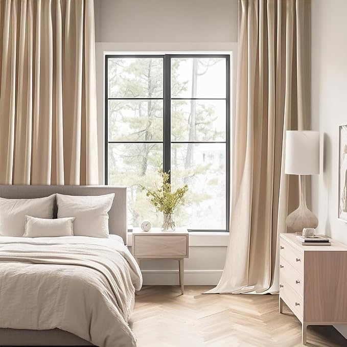 MIULEE Back Tab Beige Curtains 102 Inch Long 2 Panels Set