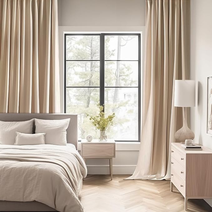 MIULEE Back Tab Beige Curtains 108 Inch Long 2 Panels Set