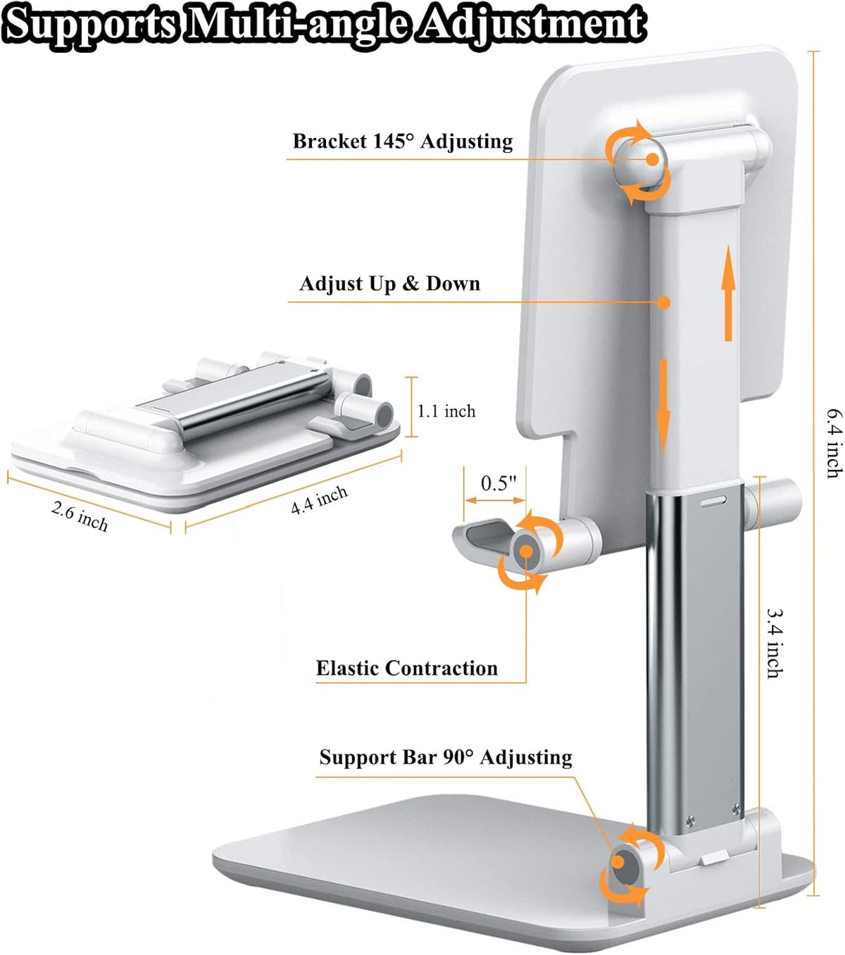 2 Pcs Cell Phone Stand, Adjustable Angle Height Phone Stand for Desk, Fully Foldable/Portable Phone Holder, Compatible for iPhone 16/15/14/13/12/Smartphones