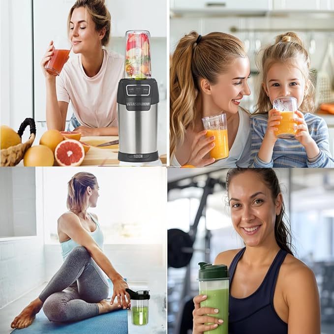 1000W High-Speed Personal Blender - 2 BPA-Free Cups (20oz & 27oz) for Smoothies, Shakes, Ice Crushing, Coffee & Spices | One-Touch Controls, Portable & Safety Lock