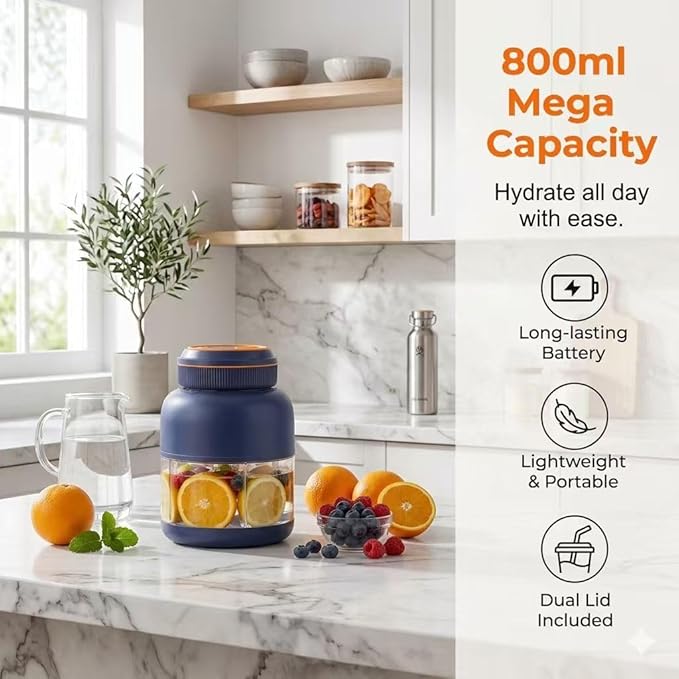 Portable Appliances Juicer, 2026 New 44oz Personal Size Blender for Shakes and Smoothies, Dual Lid Compact Travel Drinking Cup with Leakproof Handle for Office Outdoor (White, 800, Milliliters)