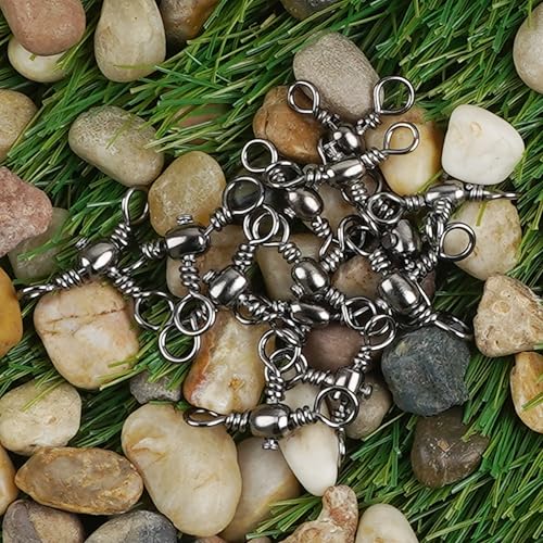 OROOTL 3 Way Swivel Fishing Tackle, 30 Pack Crossline Barrel Swivels Stainless Steel T-Turn Three Way Fishing Swivels Black Nickel Triple Swivel for Catfish Rig Saltwater Freshwater - size: 1#-30PCS