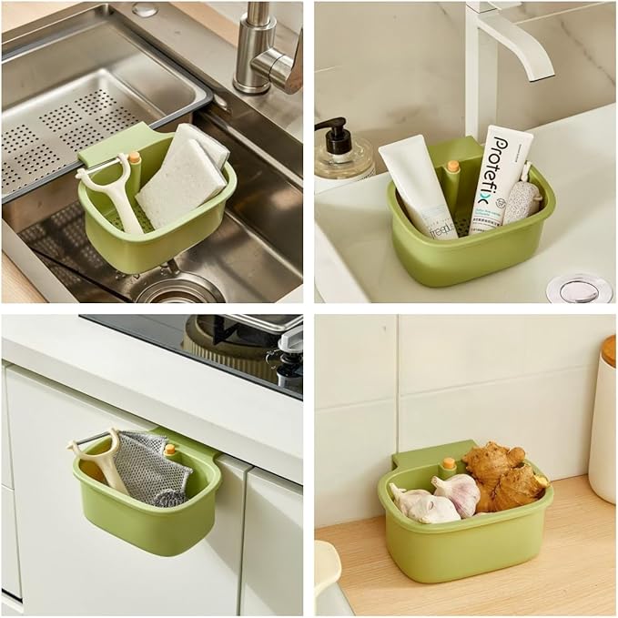 Kitchen Sink Strainer Basket, Faucet Hanging Strainer, Multi-Functional Food Colander,Press Automatic Dumping Kitchen Draining Basket, Easy Drain Filter with Bottom Release (White)