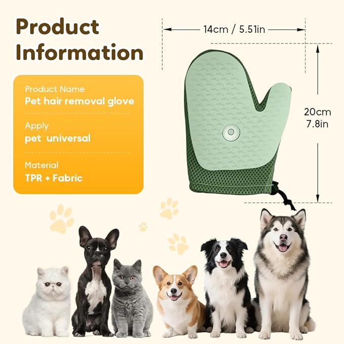 2025 New Pet Hair Removal Glove, Upgrade Electrostatic Pet Grooming Gloves for Cats and Dogs, Efficient Cat Gloves