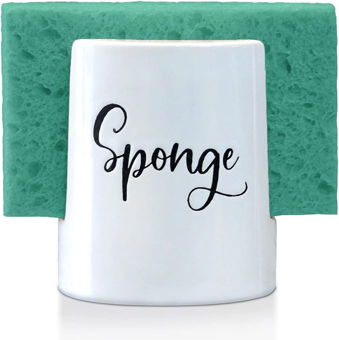 Home Acre Designs Sponge Holder for Kitchen Sink - Rustic Farmhouse Home & Kitchen Decor - White Ceramic
