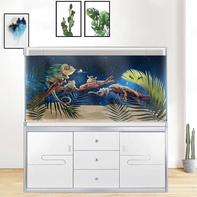 48X20IN Starry Aquarium Background, Art Starry Fish Tank Decorations Background, with 8 EVA Double-Sided Tape