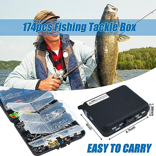 SILANON Fishing Swivels Tackle Kit, 174pcs Include Barrel Swivels,Sinker Slides,3 Way Swivels,Duo Lock Snaps,Barrel Snap Swivels Fishing Tackle Box Set for Bass Trout Saltwater Freshwater - style: 174pcs Kit