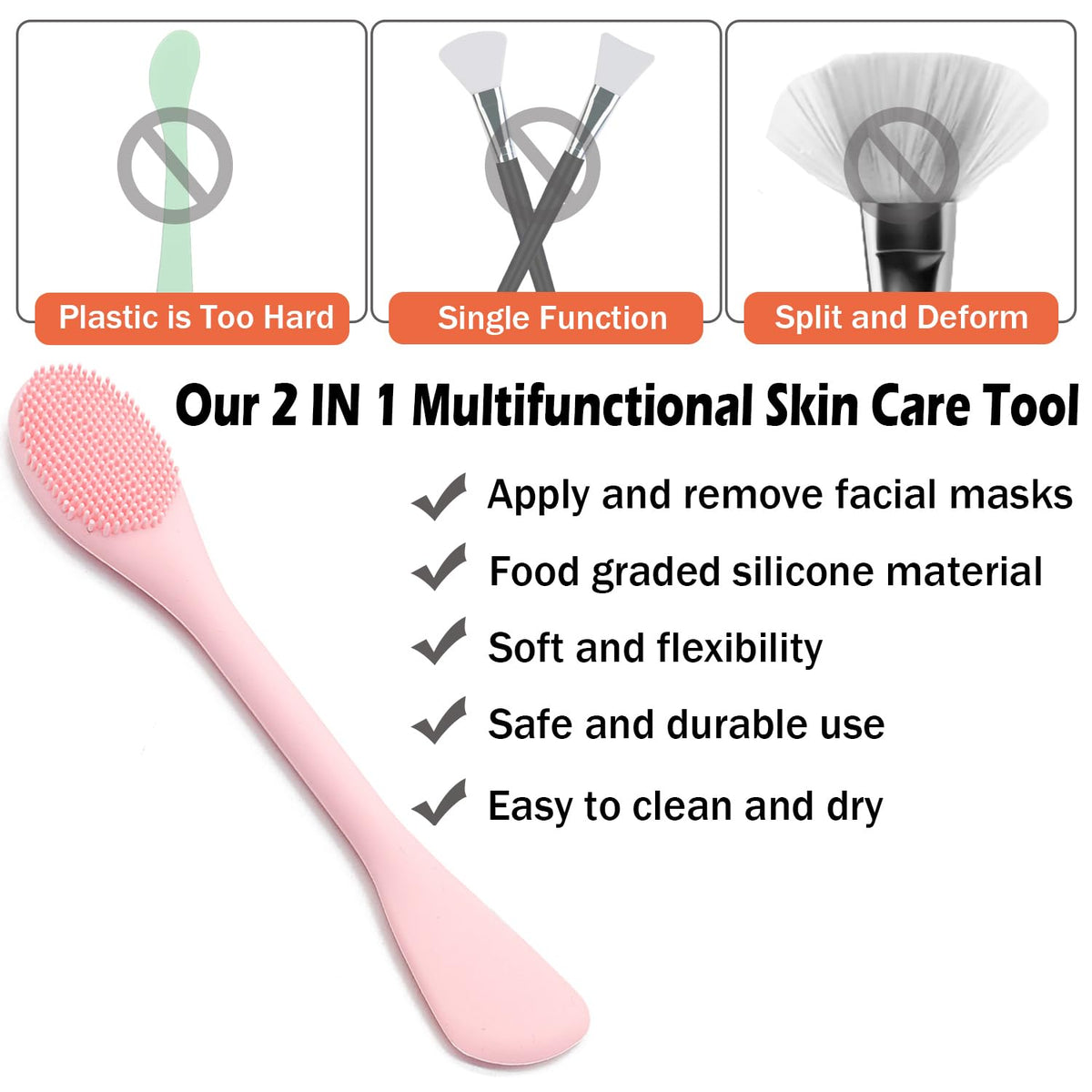 Facial Cleansing Brush, 2 in 1 Silicone Face Mask Brush & Face Scrubber, For Exfoliating, Massaging, Remove Blackheads, Makeup Skincare Removal, Applicator for Mud, Clay, Body Lotion, DIY Mask