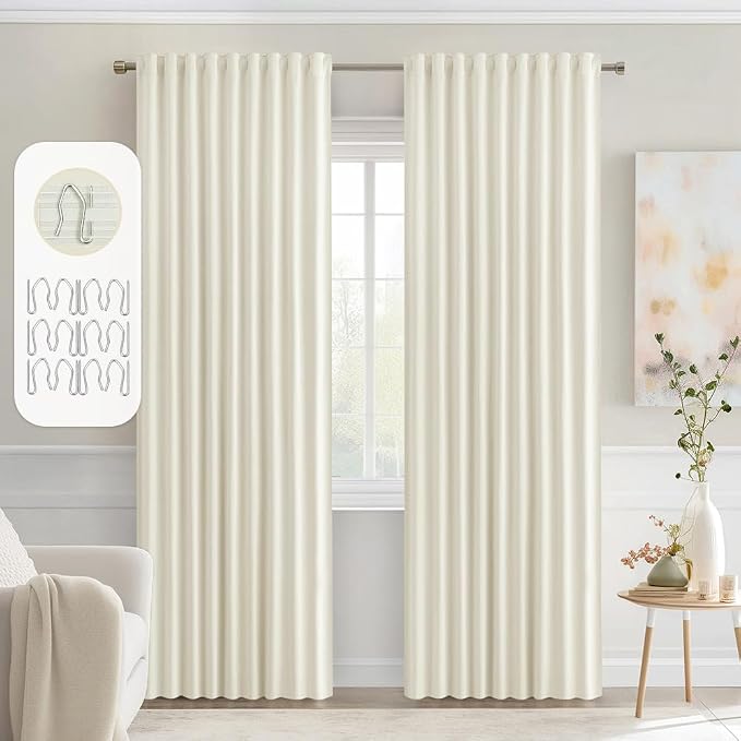 MIULEE Cream Back Tab Blackout Curtains 84 Inch Length 2 Panels Set