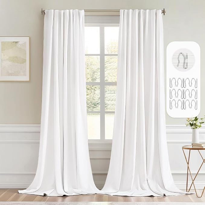 MIULEE Pure White Back Tab Blackout Curtains 102 Inch Long 2 Panels Set