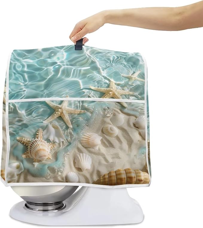 Beach Theme Mixer Dust Cover | Portable Protector with Pocket | Compatible with 4.5-5 Quart Blenders, Coffee Makers & Juicers | Travel & Moving Convenience Moving