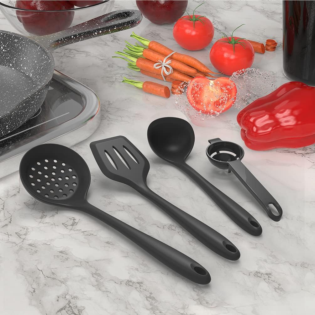 AOTHOD Silicone Cooking Utensils Set - 446°F Heat Resistant Kitchen Utensils,Turner Tongs,Spatula,Spoon,Brush,Whisk,Kitchen Utensil Gadgets Tools Set for Nonstick Cookware,Dishwasher Safe (BPA Free)