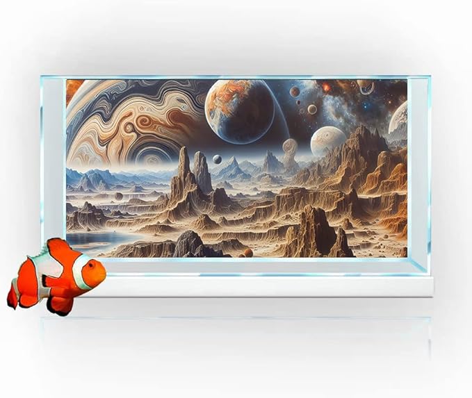 36X24IN Cosmic Spaceterrarium Background, Cool Parallel Space Themed Aquarium Reptile Habitat Background, Aquarium Background with 10EVA Double-Sided Tape