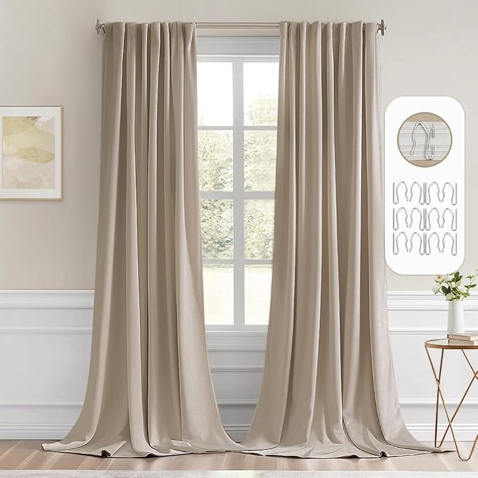 MIULEE Taupe Back Tab Blackout Curtain 96 Inch Long 2 Panels Set
