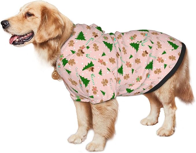 Christmas Gingerbread Men Hoodie,Christmas Cosplay Dog Clothes with Pocket and Hat Winter Clothes Sweaters XXX-Large