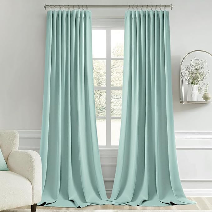 MIULEE Aqua Back Tab Blackout Curtain 96 Inch Long 2 Panels Set