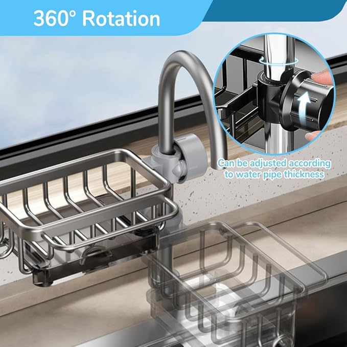 BusyLive Kitchen Sink Faucet Organizer,2024 New Sink Drain Rack Sponge Storage, Adjustable Detachable Sponge Holder for Kitchen Faucet, Sink Drain Holder for Soap, Shampoo, Shower Shelf (Right)