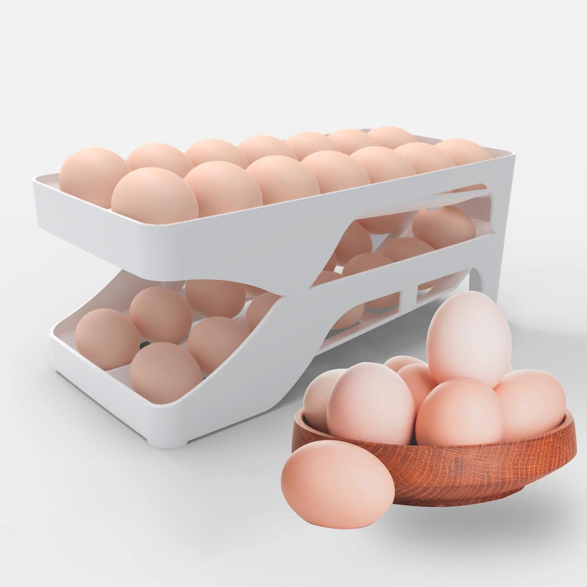 Egg dispenser for refrigerator, Automatic rolling egg holder for fridge, Space saving, Holds 28 Eggs, For kitchen,cabinets,table,refrigerator