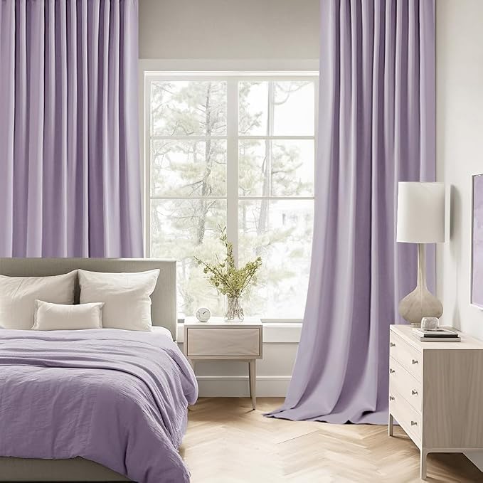 MIULEE Lilac Back Tab Blackout Curtains 90 Inches Long 2 Panels Set