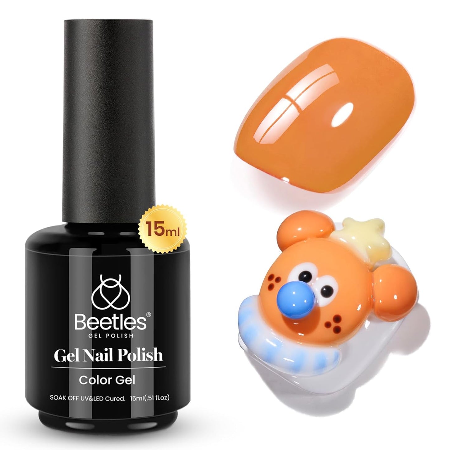 Beetles Burnt Orange Gel Nail Polish, 15Ml Light Persimmon Polish Orange Nail Polish Gel Tropical Soak Off Uv Led Nail Lamp Manicure Salon Diy at home Gift for Women