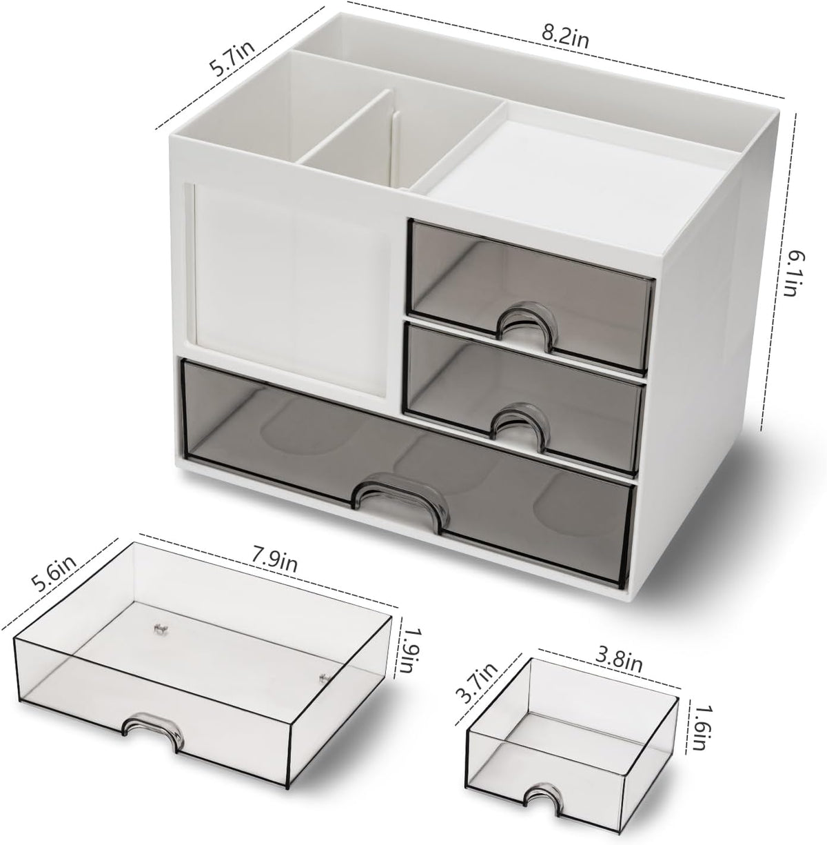 Desk Organizer with 3 Drawer, Multi-Functional Pencil Pen Holder for Desk, Desk Organizers and Storage with 8 Compartments, Desktop Organizer for Office Home Art Supplies (White)