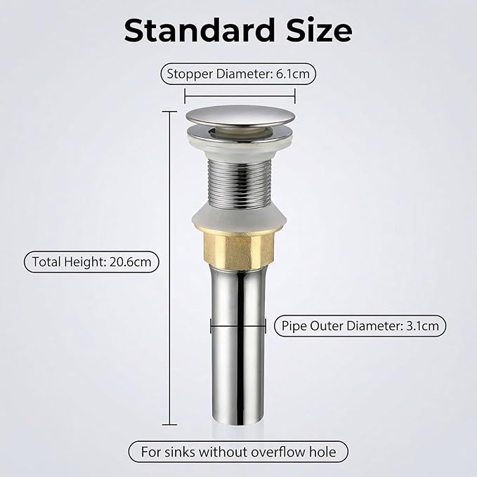 Bathroom Sink Drain, Drain Stopper Bathroom Sink Without Overflow, Assembly with Detachable Strainer Basket, Built in Anti Clogging Pop Up Drain Strainer, Stainless Steel Polishing 1Pcs