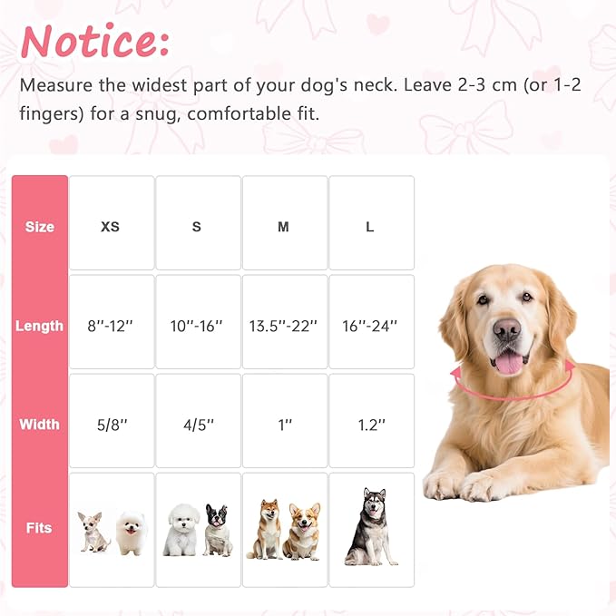 Pink Bow Dog Collar, Adjustable Cotton Dog Collar for Small Medium Large Dogs, Cute Puppy Collars for Girl Female Dogs, Ideal for Gifts,Pet Accessory,XS