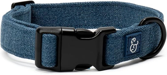 Lucy & Co. Dog Collar - Durable Lightweight Designer Collar for Pets - Adjustable Metal Safety Buckel. - Blue Denim - Large