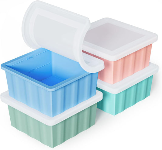 Silicone Freezer Tray for Soup Ice Cubes: 2-Cup Freezing Trays with Lid for Meal Prep - 4Pack Silicon Soup Portion Freeze Tray Make Stock Souped Ice Cube