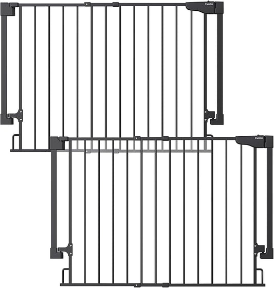 Cumbor 2 Pack 29.2-43" No Bottom Bar Baby Gate for Stairs, 2-in-1 Auto Close Dog Gate Indoor, Hardware Mounted Pet Gate for Doorways with Large Walk Thru Door, Child-Proof Safety Gate for Kids (Black)