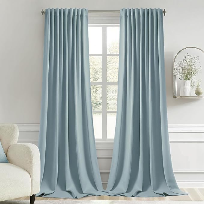 MIULEE Slate Blue Back Tab Blackout Curtains 108 Inch Long 2 Panels Set