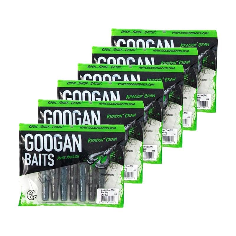 Googan Squad Krackin' Craw Soft Plastic Crawfish Bait for Bass Fishing – Patented V-Ridge Claws, Salt-Injected, Slaunch Sauce Scent (6pk) - color: Summer Craw, size: 4"