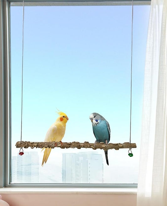 FlidRunest Bird Parrot Swing Toy, Natural Pepper Wood Bird Perch Stand, Hanging Bird Window Ceiling Swing Perch for Parrot Parakeet Conure Cockatiel Small Birds