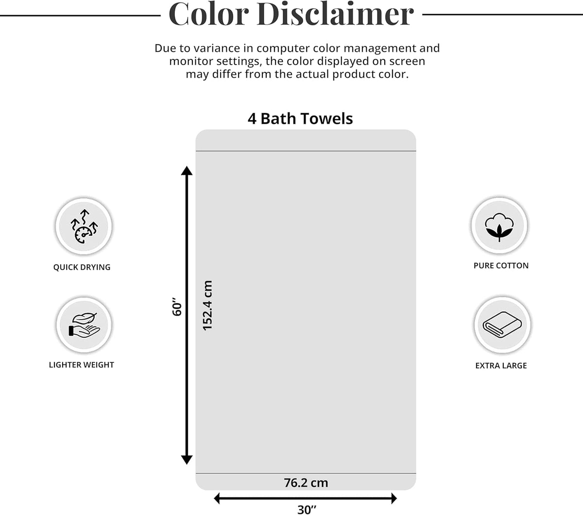 Tens Towels Pack of 4 Extra Large Bath Towels 30 x 60 Inches, 100% Cotton, Larger & Lighter Weight, Quicker to Dry, Super Soft and Absorbent, Perfect for Bathroom, White
