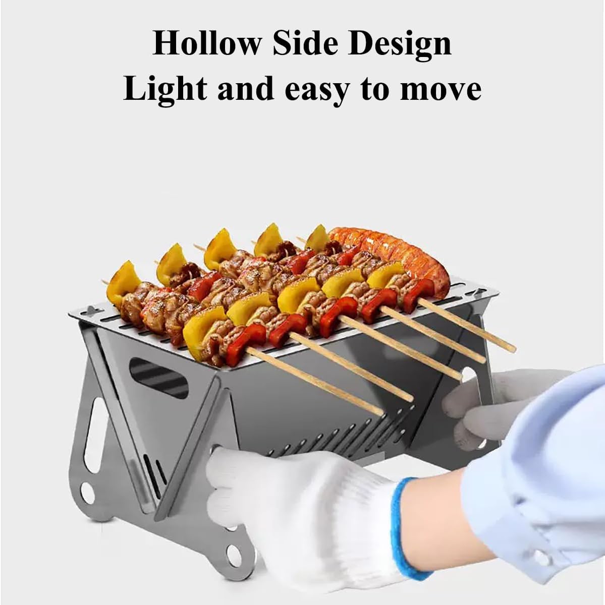 WINB Portable Folding BBQ Grill for 1-2 People - Mini Charcoal Grill for Camping, Compact Stainless Steel Fire Pit with Carry Bag, Outdoor Grill for Backyard, Hiking & Picnic (8.2X5.5 IN)