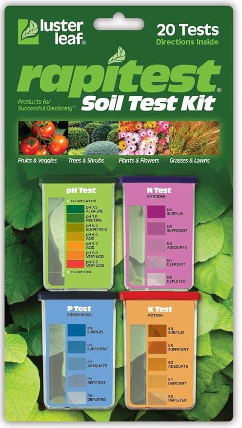 Rapitest Soil Test Kit for Gardens, Vegetables, Flowers and Lawns. USA designed and assembled soil tester completely, quickly and accurately measures/analyzes soil pH acidity and garden nutrients.