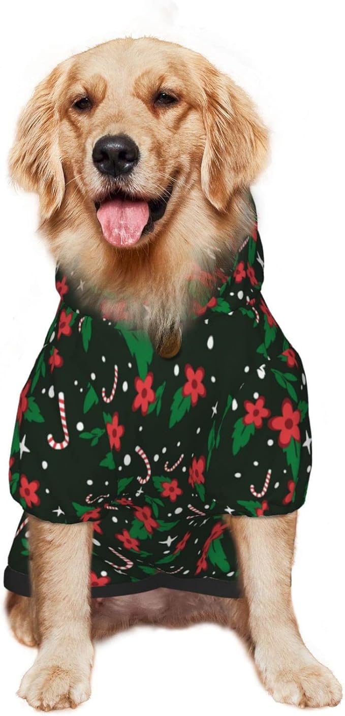 Black Candy Cane Hoodie,Christmas Cosplay Dog Clothes with Pocket and Hat Winter Clothes Sweaters Medium