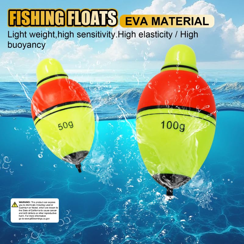 Light-Up EVA Slip Bobbers, Lighted Foam Bobbers Green & Red LED Lights Fishing Floats for Night Fishing with Cell Battery Included - color: RED-YELLOW 120G LED FLOAT-2PCS