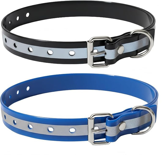 Shock Collar Replacement Strap for Most Training Collar, 3/4 Inch Dog Collar Replacement for Wireless Fence and Bark, Waterproof Adjustable Reflective TPU E Collar Strap for Small Medium Large Dogs 2P