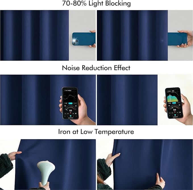 MIULEE Navy Blue Back Tab Blackout Curtains 108 Inch Long 2 Panels Set